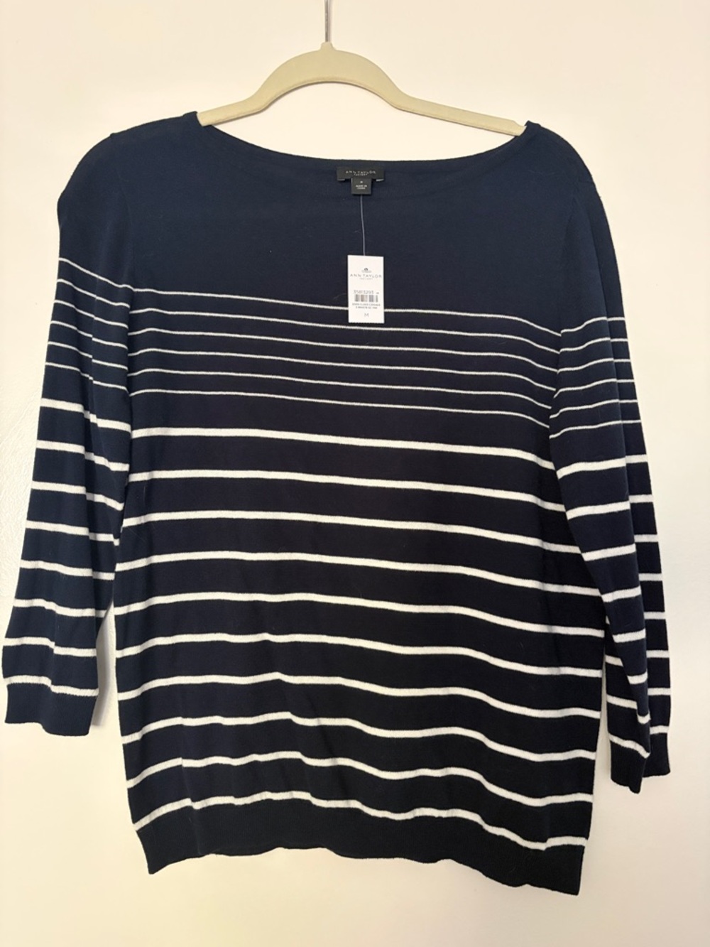 Ann Taylor Factory Navy and White Striped Boatneck Sweater NWT